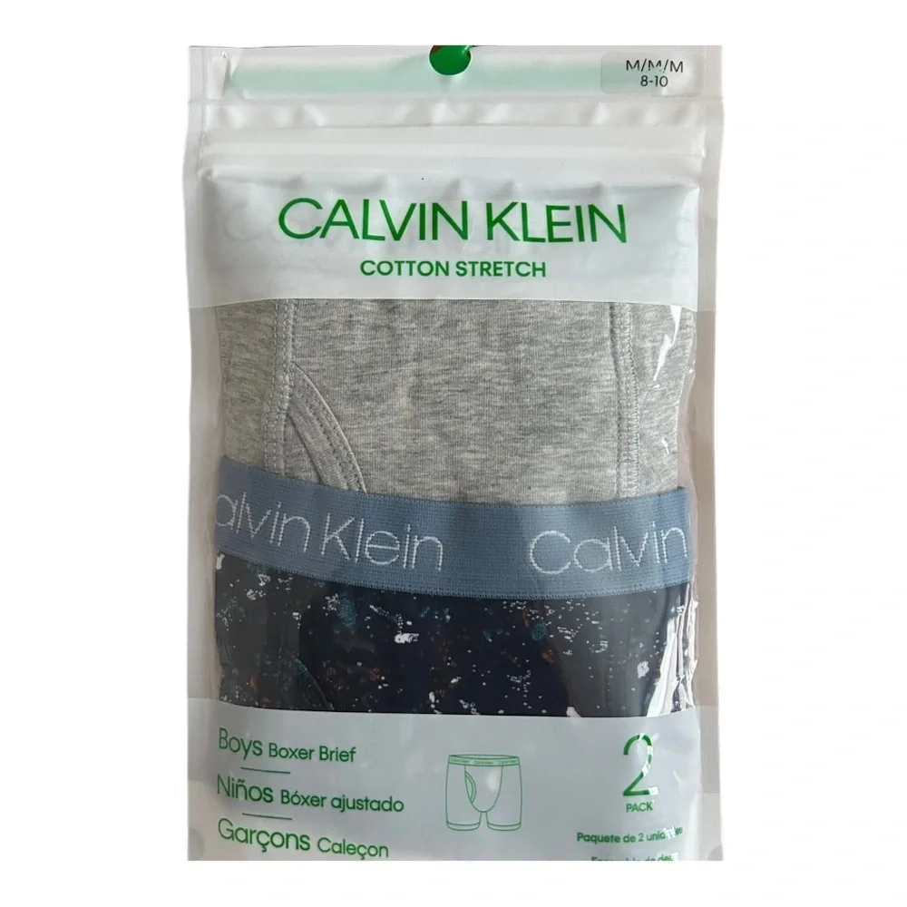 CALVIN KLEIN BOYS BOXER BRIEFS COTTON STRETCH TWO 2 PACKS GRAY BLUE‎ Medium NEW